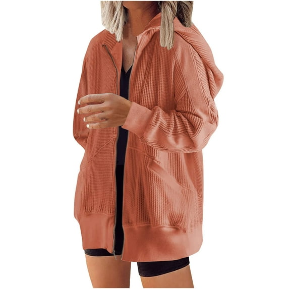 LEAVINGSUO Womens Coats Plus Size Clearance Women's Fashion Color Cardigan Outwear Suit Hooded Coat Long Sleeve Coat Red XL