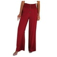 thumbnail image 1 of LEAVINGSUO Womens Pants Summer Fall Clearance Fashion Women Casual Solid Pants Comfortable Elastic High Waist Wide Leg Casual Loose Beach Pants Wine XXXL, 1 of 6