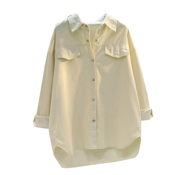 Black and Friday Deal 2026 Under $5.00 ChaoHeng Ladies Jackets with Hoods Lightweight 2026 ,Womens Solid Color Buttons Casual Loose Fashion Pockets Shirts Tops(White,L)