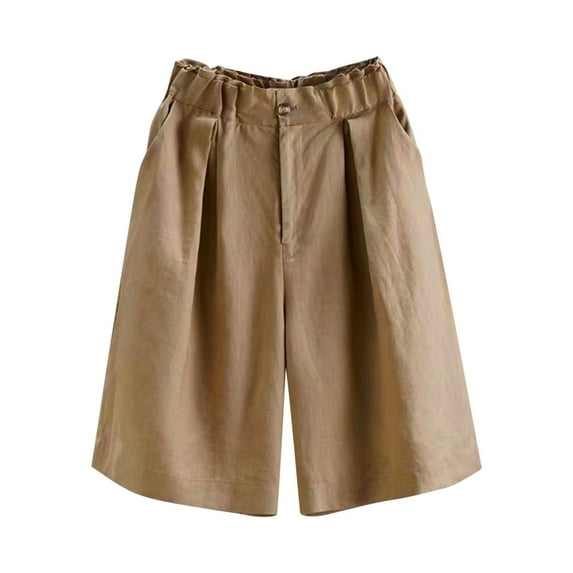 Black & Friday Deal 2024!Cyber& Monday Deals 2024! pstuiky Summer Dresses , Women Summer Cotton and Linen Shorts Solid Color Button Shorts with Pockets Leisure Khaki L