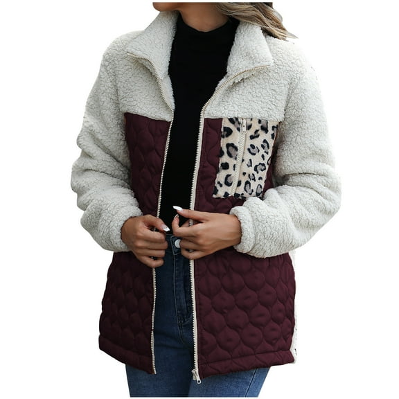Black And Friday Deal 50% Off Clear!Winter Long Coats for Women, Women Casual Plush Jacket Long Sleeved Loose Round Neck Patchwork Zippered Double-Sided Plush Jacket Gifts Christmas Gift