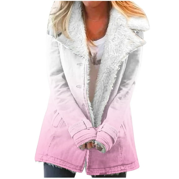 Black And Friday Deal 50% Off Clear!Winter Long Coats for Women, Women Plus Size Winter Warm Composite Plush Button Lapels Jacket Outwear Coat Gifts Christmas Gift