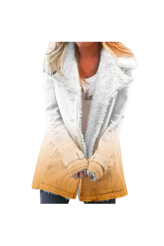 Black And Friday Deal 50% Off Clear!Winter Long Coats for Women, Women Plus Size Winter Warm Composite Plush Button Lapels Jacket Outwear Coat Gifts Christmas Gift