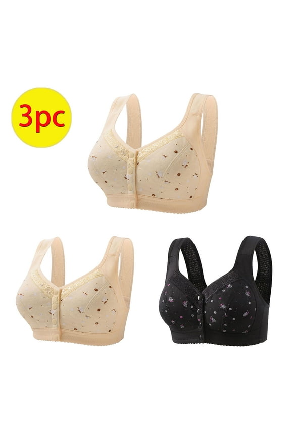 Bras for Older Women Stretch No Underwire Bralettes Bras Comfortable Wireless Bra Front Closure Daily Underwear Bras Plus Size Bralettes