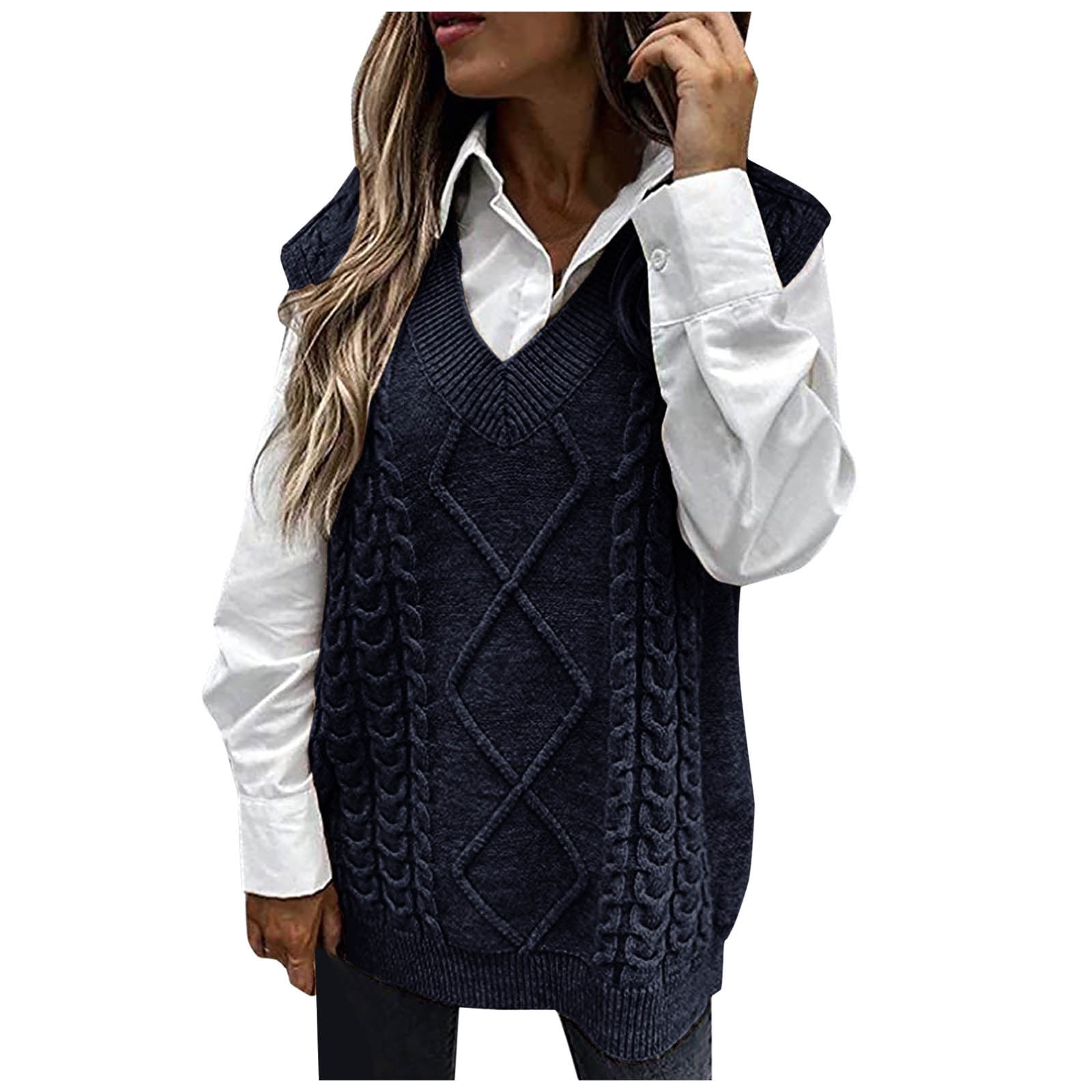 Black & Friday Deal Taqqpue Womens V-Neck Cable Knit Sweater Vest