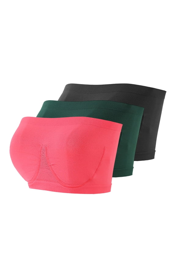 Women's Stretch Strapless Bra, Lift and Support Summer Bandeau Bra Plus Size Strapless Bra,Comfort Wireless Bra Hot Pink M