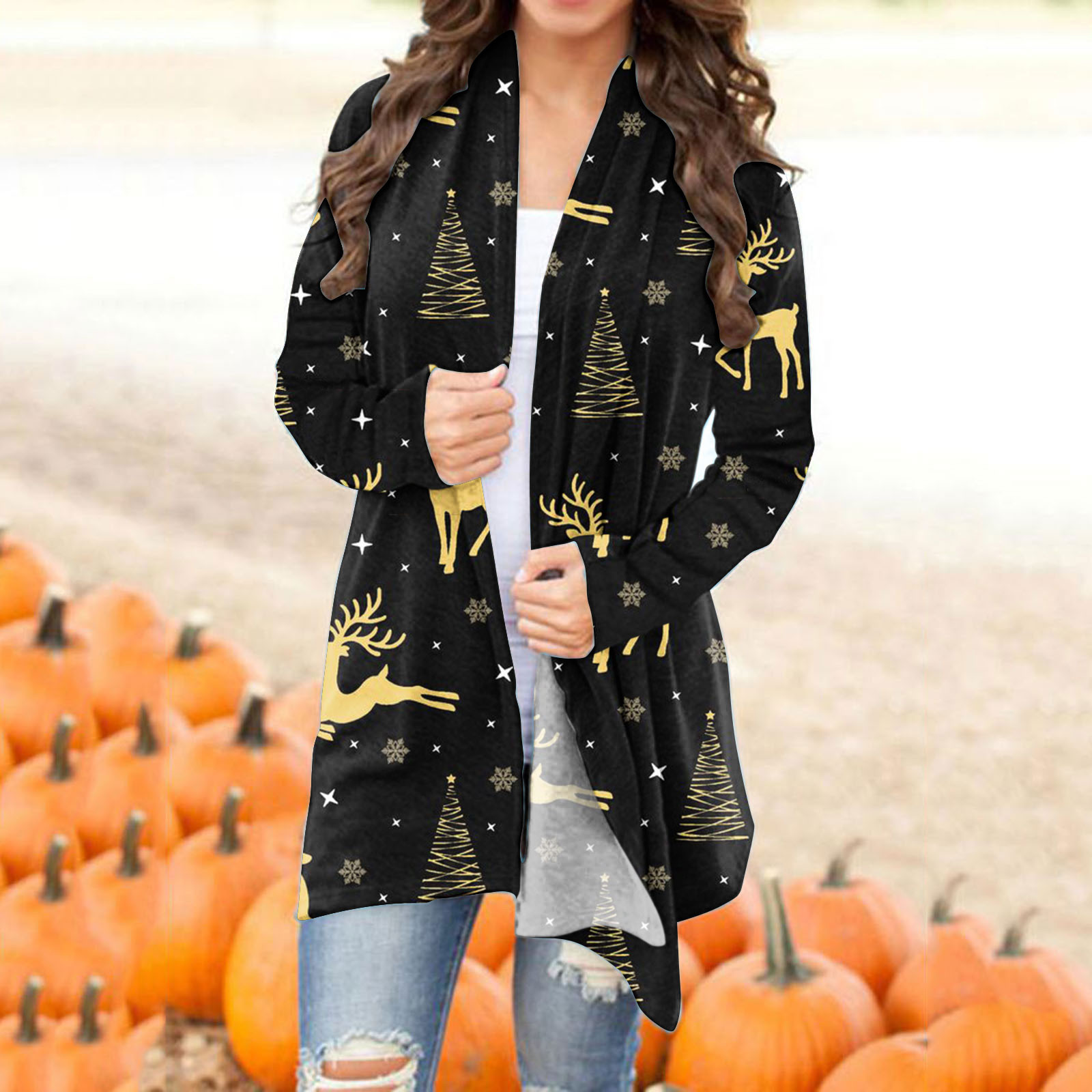 Black and Friday Deals 2023 Christmas Cardigan for Women Knit Long Sleeve Cardigans Open Front