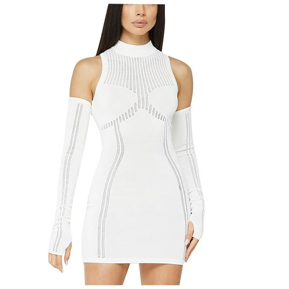 Black and Friday Deals 2023 Clearance under $5 JINMGG 2023 Fall Winter Plus Size Sweaters for Women Clearance,Women's Fashion Sweater Solid Color Sexy Cold Shoulder Long Sleeve Slim Dress