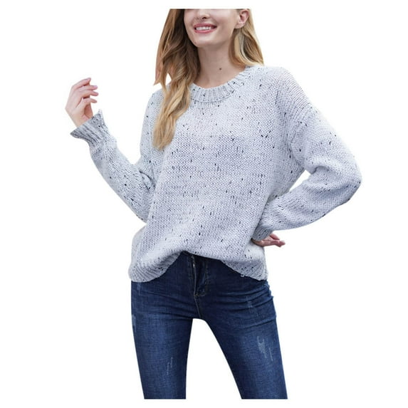 Black and Friday Deals 2023 Clearance under $5 JINMGG 2023 Fall Winter Plus Size Sweaters for Women Clearance,Women's Round Neck Long Sleeve Loose Sweater Plus Size Pullover Sweater