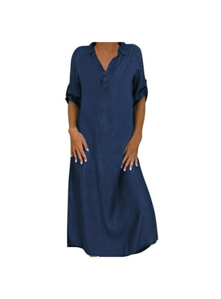 Fall Maxi Dresses For Women Plus Size 2023 Casual Solid Denim