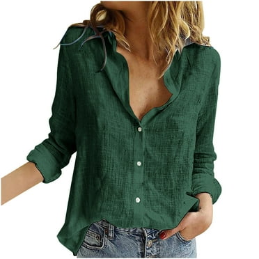 Clearance under $5 JINMGG Fall Winter Long Tops for Women, Womens Plus Size Clearance Womens Color Button Shirts V Neck Loose Blouse Longt Sleeve Casual Work Tunic Tops