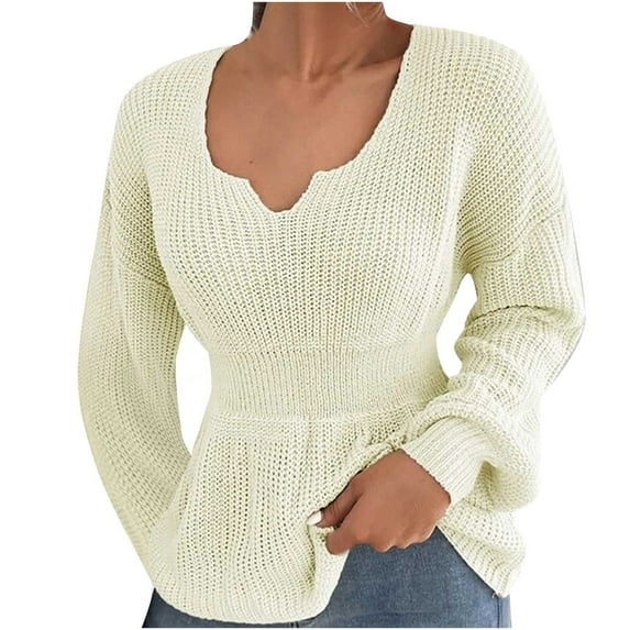 JINMGG 2024 Fall Winter Plus Size Sweaters for Women Clearance,Women Casual Fashion Soild Pullover Long Sleeve V-Neck Sweater