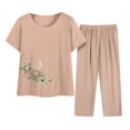 thumbnail image 1 of Black and Friday Deals 2023 Clearance under $5 JINMGG Two Piece Outfits Women, 2023 Fashion Fall Clearance Women Summer Printing Casual Two Piece Suit Beige XXL, 1 of 3