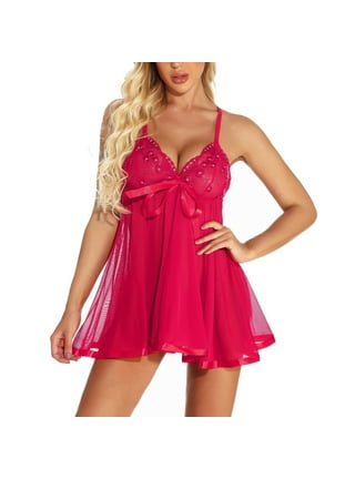Women's Baby Dolls Plus Size S-6Xl Women Sexy Lingerie Babydoll Lace Solid  Sleeping Dress Sexy Underwear Costumes (Watermelon Red S)