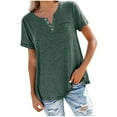 thumbnail image 1 of LEAVINGSUO Button Down Shirts for Women, Womens Tops Womens Fashion Women Fashion Solid Color V-Neck Button T-Shirt Tops Short Sleeve Loose Blouse, 1 of 4