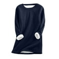 thumbnail image 1 of LEAVINGSUO Long Sleeve Shirts for Women, Fall Womens Tops Women's Large Loose Raglan Top Thickened and Velvet Lamb Wool Warm Underlay Dark Blue L, 1 of 7