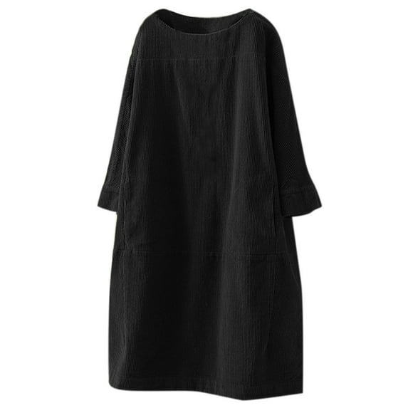 Black and Friday Deals 2023 Clearance under $5 asdoklhq Womens Plus Size Clearance Dresses,Women Vintage Pockets Corduroy Solid Color Long Sleeve Loose Casual Dress