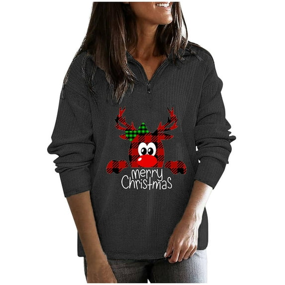 Black and Friday Deals 2023 Clearance under $5 asdoklhq Womens Plus Size Tops Clearance,Women Christmas Print V-Neck Long Sleeve T-shirt Top Blouse Pullover