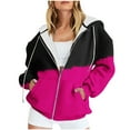thumbnail image 1 of Black and Friday Deals 2023 Cotonie Women's Stitching Color Zip-Up Hoodies Drawstring Long Sleeve Round Neck Sweatshirt with Pockets 2023 Trendy Jacket,Hot Pink,S, 1 of 4