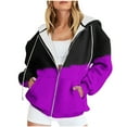 thumbnail image 1 of Black and Friday Deals 2023 Cotonie Women's Stitching Color Zip-Up Hoodies Drawstring Long Sleeve Round Neck Sweatshirt with Pockets 2023 Trendy Jacket,Purple,XXL, 1 of 4