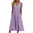 thumbnail image 1 of Black and Friday Deals 2023 Deals of the Day,Bidobibo Womens Summer Shirt Dresses Casual Loose Fit Striped Print Sundress Beach Dresses V-Neck Sleeveless Button Midi Dress with Pockets, 1 of 8