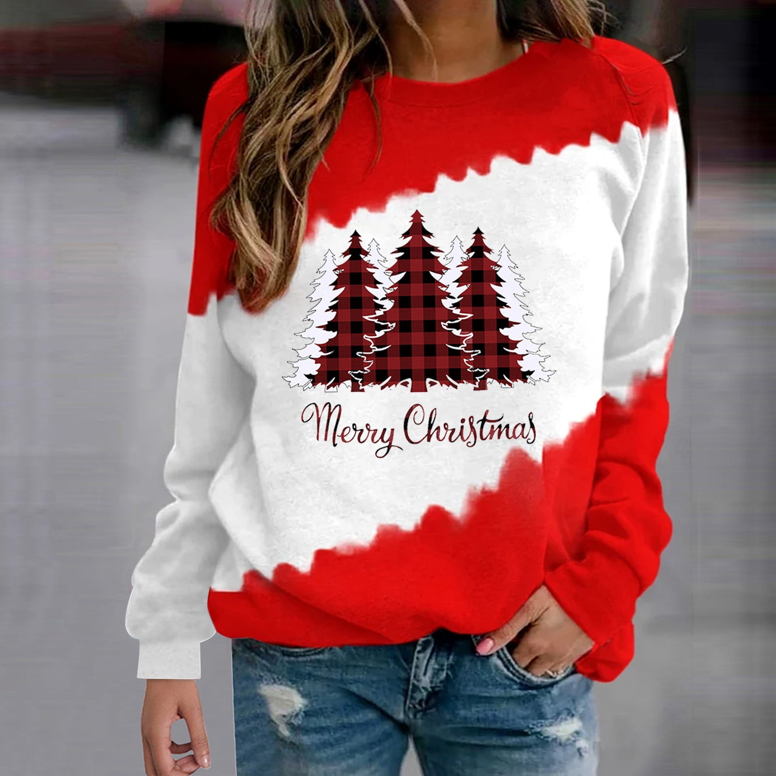 Black and Friday Deals 2023 EGNMCR Christmas Sweatshirts for Women Ugly Christmas Oversized Crew Neck Sweater Color Block Tree Letter Print Long Sleeve Xmas Pullover Sweatshirt on Clearance Walmart ...