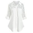 thumbnail image 1 of LEAVINGSUO Fall Winter Womens Fashion New Casual Long Sleeve T-Shirts for Women Women Ladies Large Size Button Lace Turn Down Collar Long Sleeve Shirt Blous White M, 1 of 5