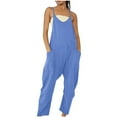 thumbnail image 1 of LEAVINGSUO Summer Fall Womens Plus Size Clearance $5 Fashion Women Casual Cold Shoulder Jumpsuit Solid Suspender Jumpsuits Wide Pocket Leg Pant Sky Blue XL, 1 of 5