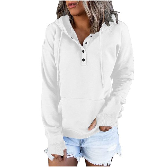 LEAVINGSUO Sweatshirt for Women Long Sleeve,Women's Oversized Sweatshirts Long Sleeve Button Fashion Trendy Sweatshirt Jackets Hooded Cute Comfy Clothes with Cover Finger