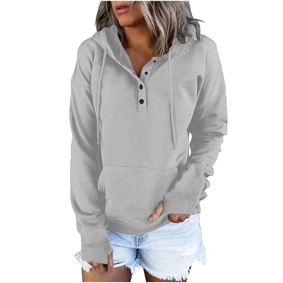 LEAVINGSUO Sweatshirt for Women Long Sleeve,Women's Oversized Sweatshirts Long Sleeve Button Fashion Trendy Sweatshirt Jackets Hooded Cute Comfy Clothes with Cover Finger