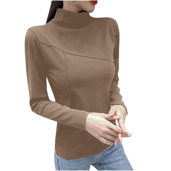 LEAVINGSUO Womens Tops & T-Shirts- Round-Neck Casual Ladies Double-sided Velvet Cationic Self-heating Warm Bottoming Shirt Long-sleeved Outer Wear Short T-Shirt