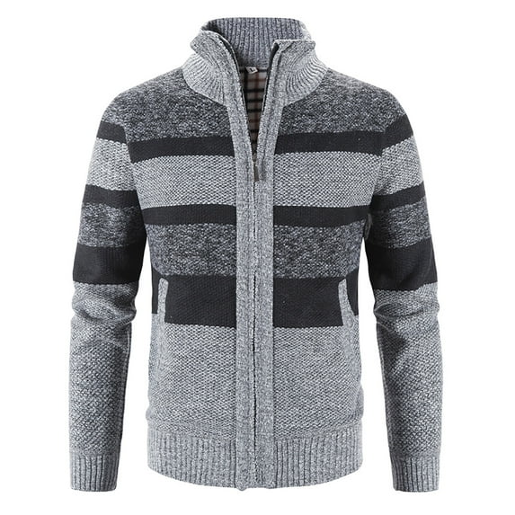 Lindreshi Cardigan Sweaters for Women Plus Size Clearance Mens Zip Up Knitted Cardigan Thick Sweater Stand Collar Fleece Lined Warm