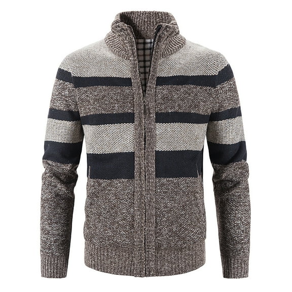 Lindreshi Cardigan Sweaters for Women Plus Size Clearance Mens Zip Up Knitted Cardigan Thick Sweater Stand Collar Fleece Lined Warm