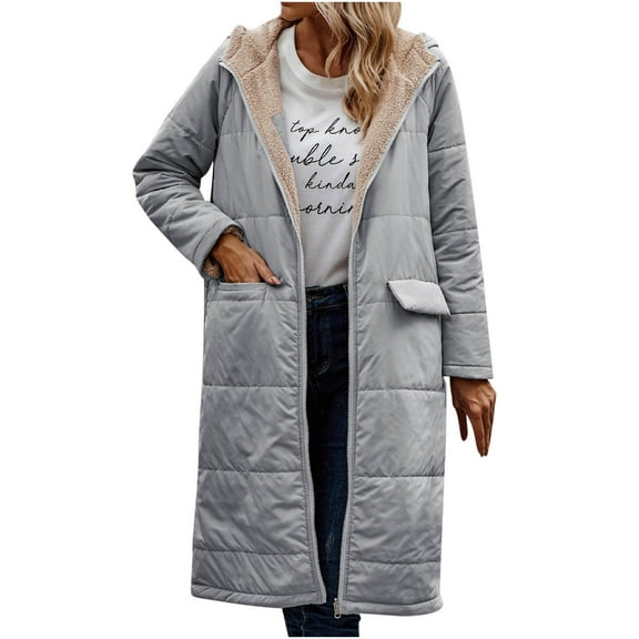 Lindreshi Fall Jackets for Women Quilted Women's Winter Casual Loose Fashion Color Pocket Zippered Tops Reversible Long Cotton Coat