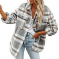 thumbnail image 1 of Spring Savings Clearance Lindreshi Shackets for Women 2023 Fall Women Autunm and Winter Plaid Printed Long Sleeve Turn-down Collar Suit Cardigan Woolen Coat Tops, 1 of 8