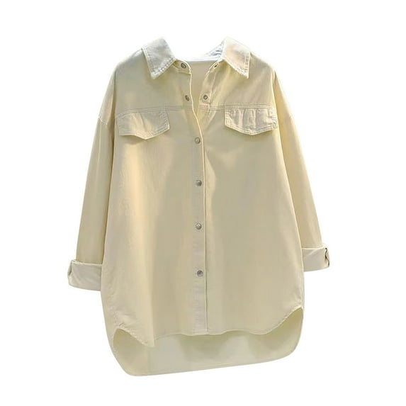 Spring Savings Clearance Lindreshi Shackets for Women 2023 Fall Women's Corduroy Casual Double Pocket Cardigan Tops Long Sleeve Hatless Casual Coat/Shirt