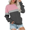 thumbnail image 1 of Spring Savings Clearance Lindreshi Sweatshirts for Women Loose Fit Clearance Women's Fashion Solid Loose Round-Neck Long Sleeve Pocket Blouse Sweater Tops, 1 of 5