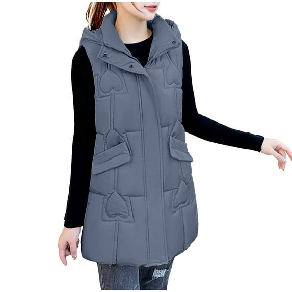 Lindreshi Winter Coats for Women Clearance Medium Fashion Women Pocket Coat Long Jacket Winter Sleeveless Down Cotton Waistcoat