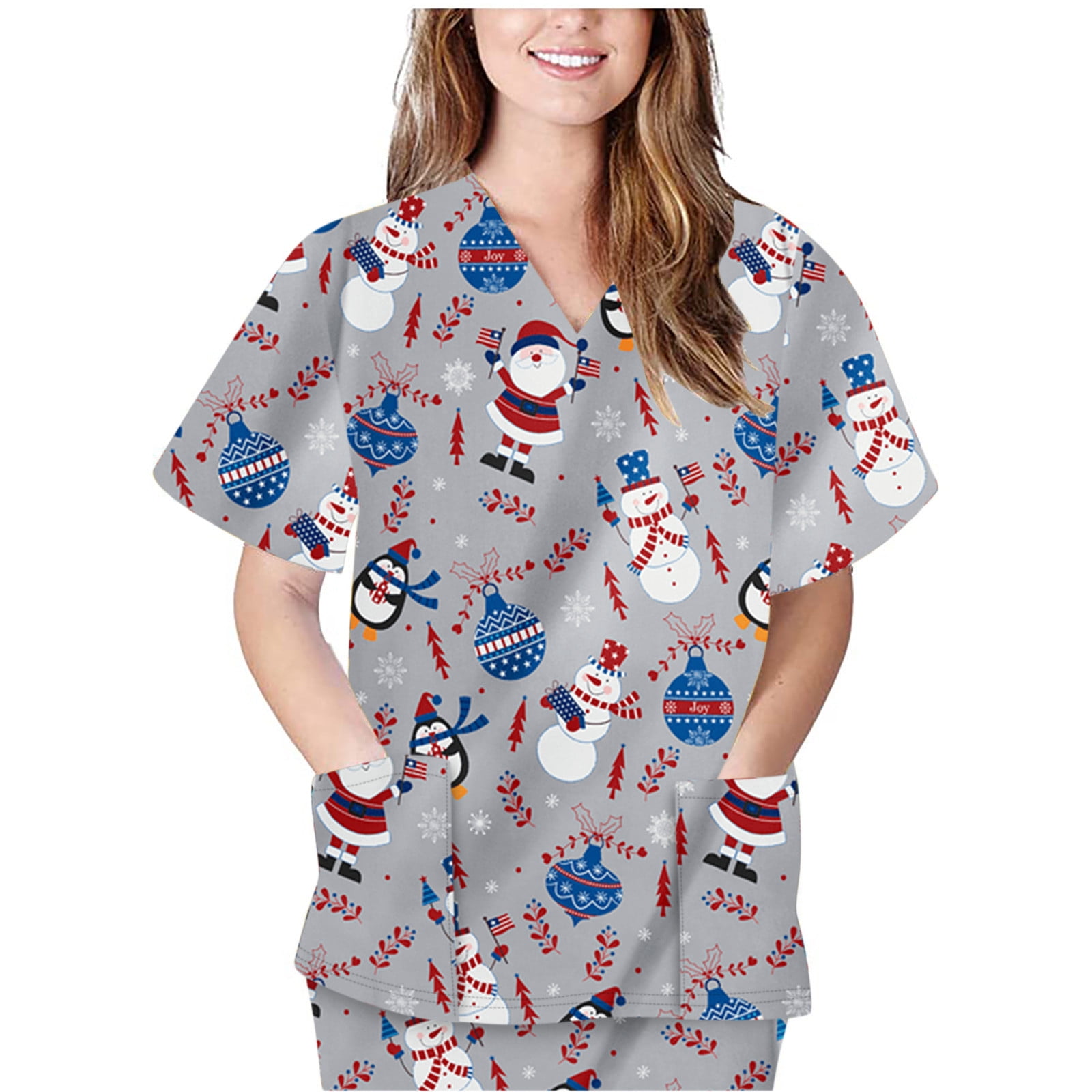 Black and Friday Deals 2023!Lolmot Scrubs for Women Santa Claus Printed Uniform Tops with 2