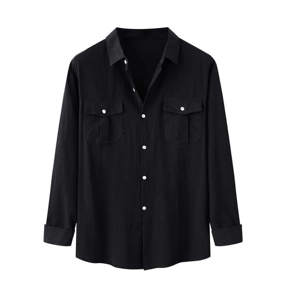 Black and Friday Deals 2023 Men Clearance LYXSSBYX Mens Shirts Long Sleeve Clearance Men's Fashion Autumn and Winter Stand Collar Long Sleeve Solid Color Cotton Linen Shirt Top