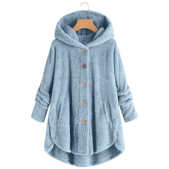 FAVIPT 2024 Warm Winter Fleece Jacket for Women Oversized Casual Loose Button Down Plush Fleece Hooded Cardigans Jacket Wool Coats Outwear