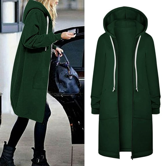 Black and Friday Deals 2023 Women's Long Hoodie Tunic Zip up,Oversized Hoodies for Women Knee Length Sweatshirts Plus Size Casual Long Sleeve Hooded Jackets with Pocket
