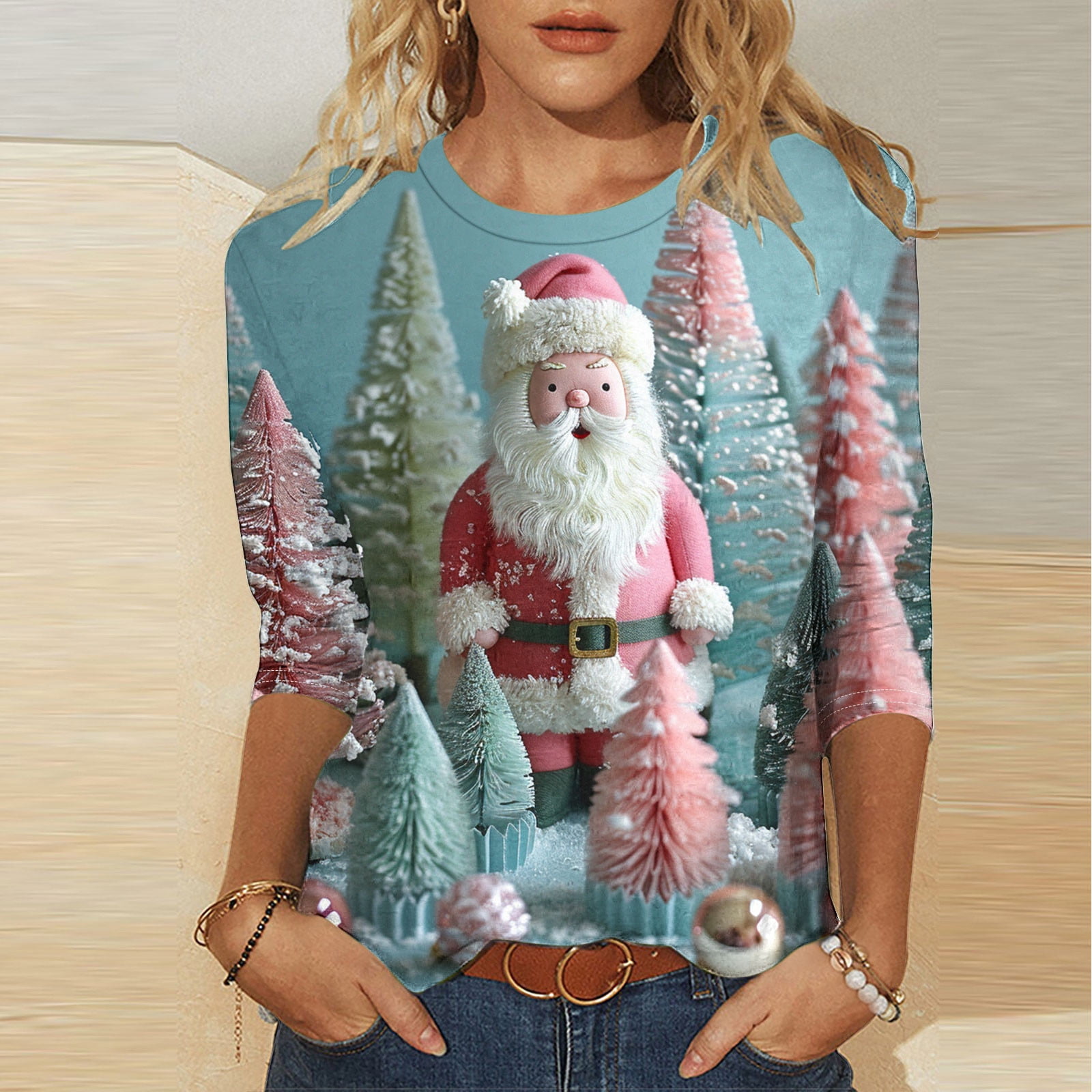 New Years Clearance 2025 Christmas Blouses for Women Long Sleeve Plus