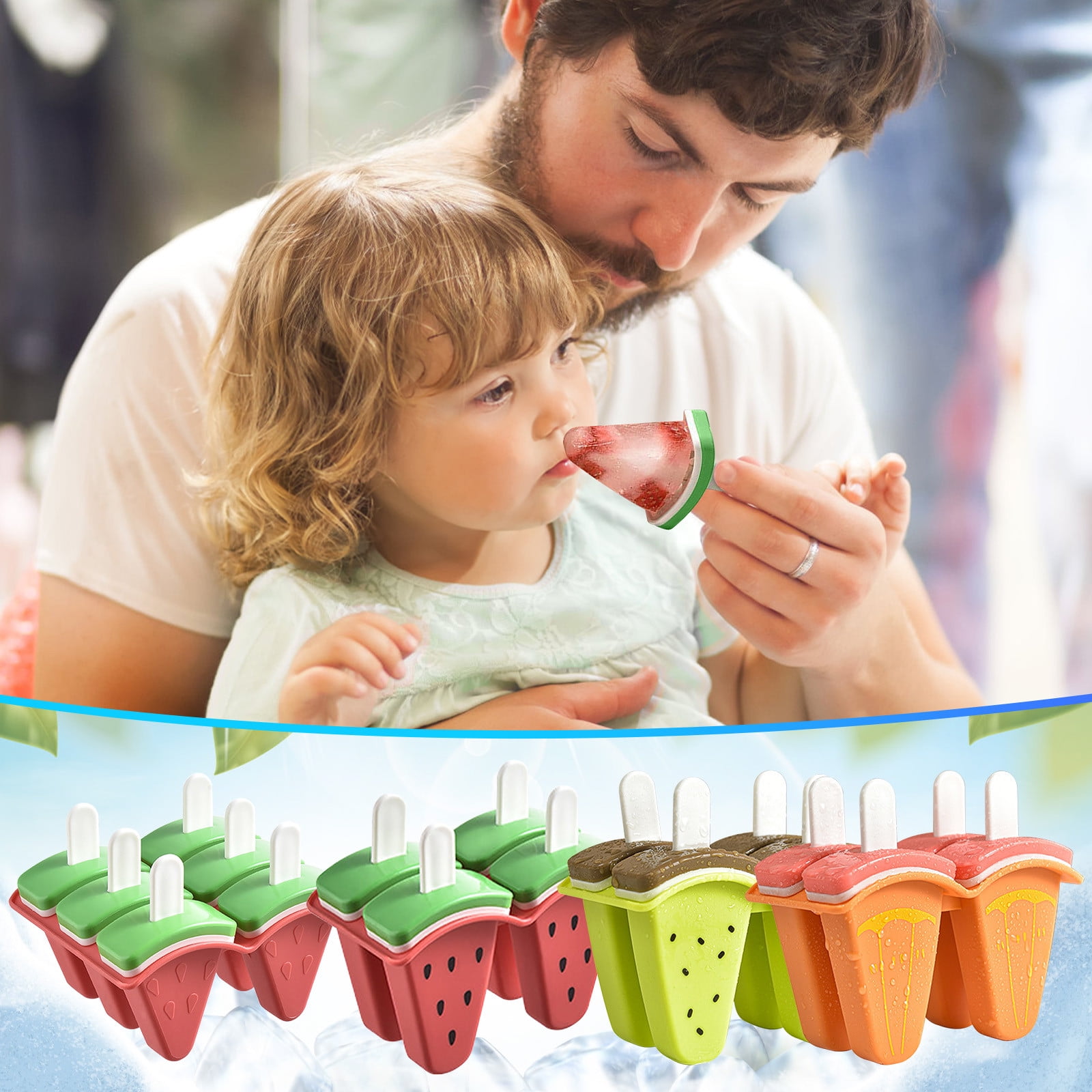 Popular Picks, Watermelon Ice Popsicle Moulds with Handles Reusable Easy to Demould DripProof