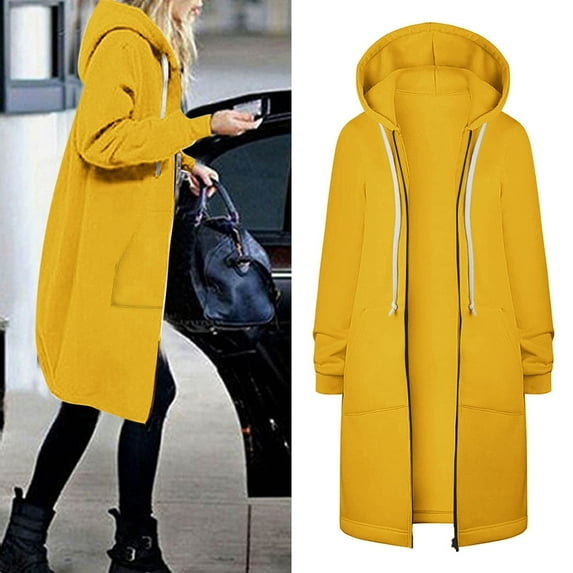 Black and Friday Deals 2024 Plus Size Zip Up Hoodies Women's Casual Long Tunic Sweatshirt Fall Winter Solid Color Drawstring Hooded Jacket Outerwear with Pockets