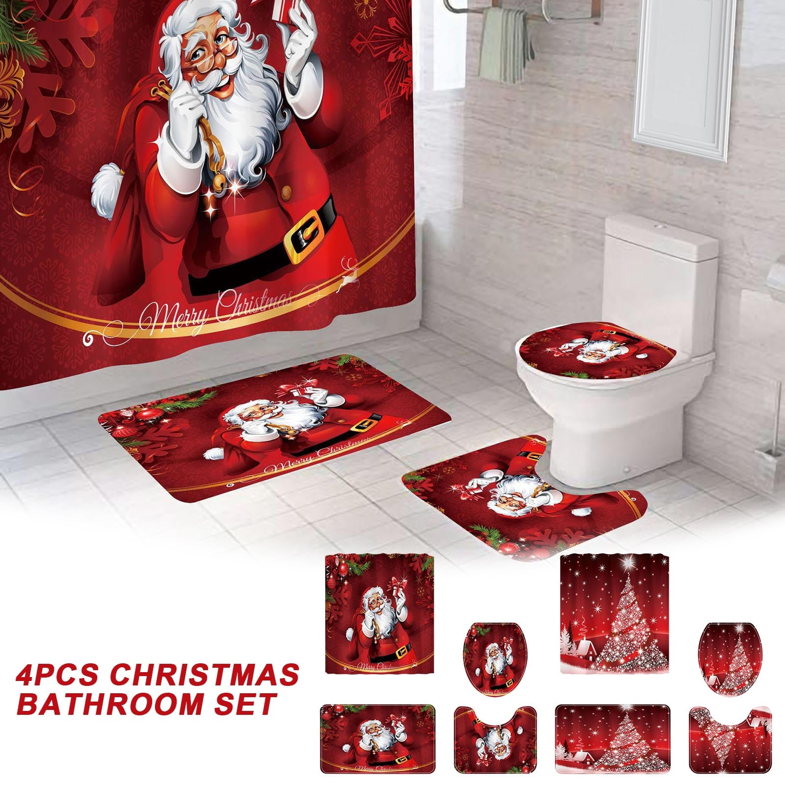 Cyber_Monday Deals kcavykas 4Pcs Christmas Bathroom Sets With Shower