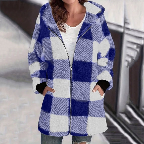 Black*Friday 2026 under $5 GaThRRgYP Fashionable Autumn Winter Daily Wear Jacket Ladies,Fashion Womens Warm Faux Coat Jacket Winter Zipper Solid Long Sleeve Outerwear Blue M