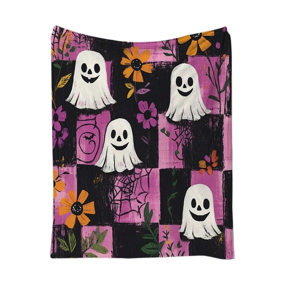 Black Friday Deals 2046 Flannel Blanket Ghost Print Halloween Shawl Blanket All Seasons Blanket