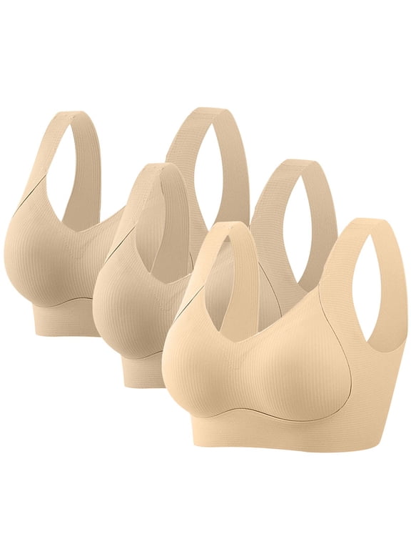Womens Comfort Evolution Wireless Bra,3pcs Women Fashion Sports Bra Underwear Bra Everyday Underwear Beige L