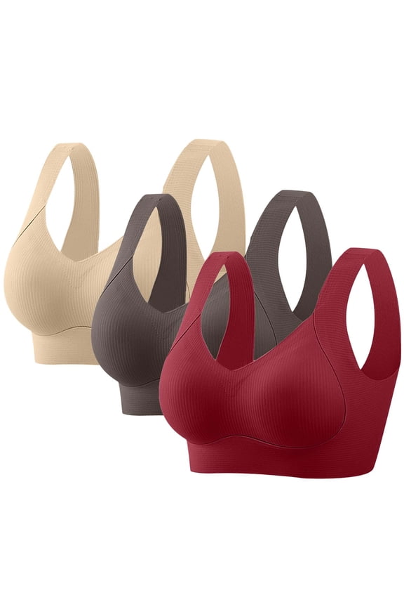 Womens Comfort Evolution Wireless Bra,3pcs Women Fashion Sports Bra underwear Bra Everyday underwear Red M